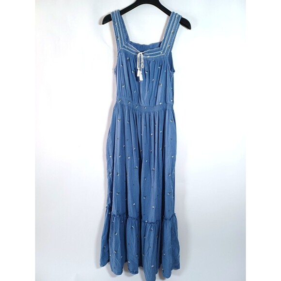 Old Navy Tiered Maxi Dress Large Tall Embroidered Cottage Boho Western Beachy - Picture 2 of 10